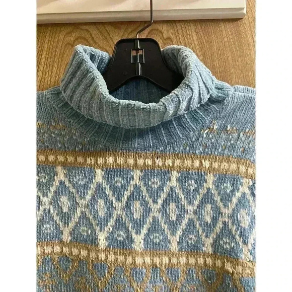 Vintage Cherokee Turtleneck Sweater in Blue With Patterns Buttery Soft Size L - Picture 2 of 15